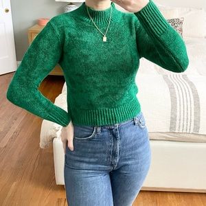 Aritzia Wilfred Green Chenille Mockneck Crop Knit Sweater